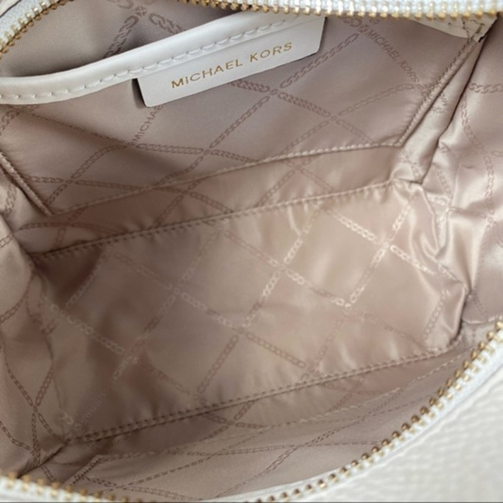 Michael Kors Kris Small Pebbled Leather Satchel Crossbody Bag in Light Cream - Picture 11 of 12